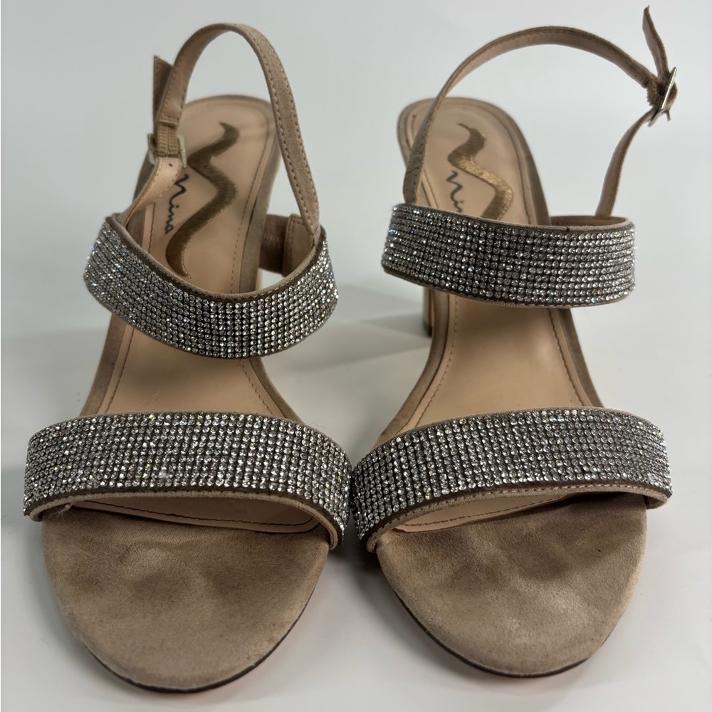 Nina rhinestone strappy heeled sandals nude Size 8.5 special occasion wedding - Picture 9 of 12